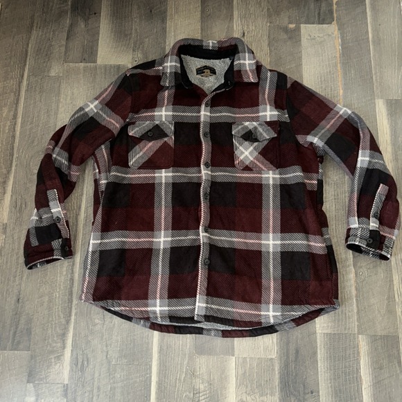 Freedom Foundry Fleece Shirt Jacket Mens XXL Sherpa Lined Red Black Plaid - Picture 1 of 4